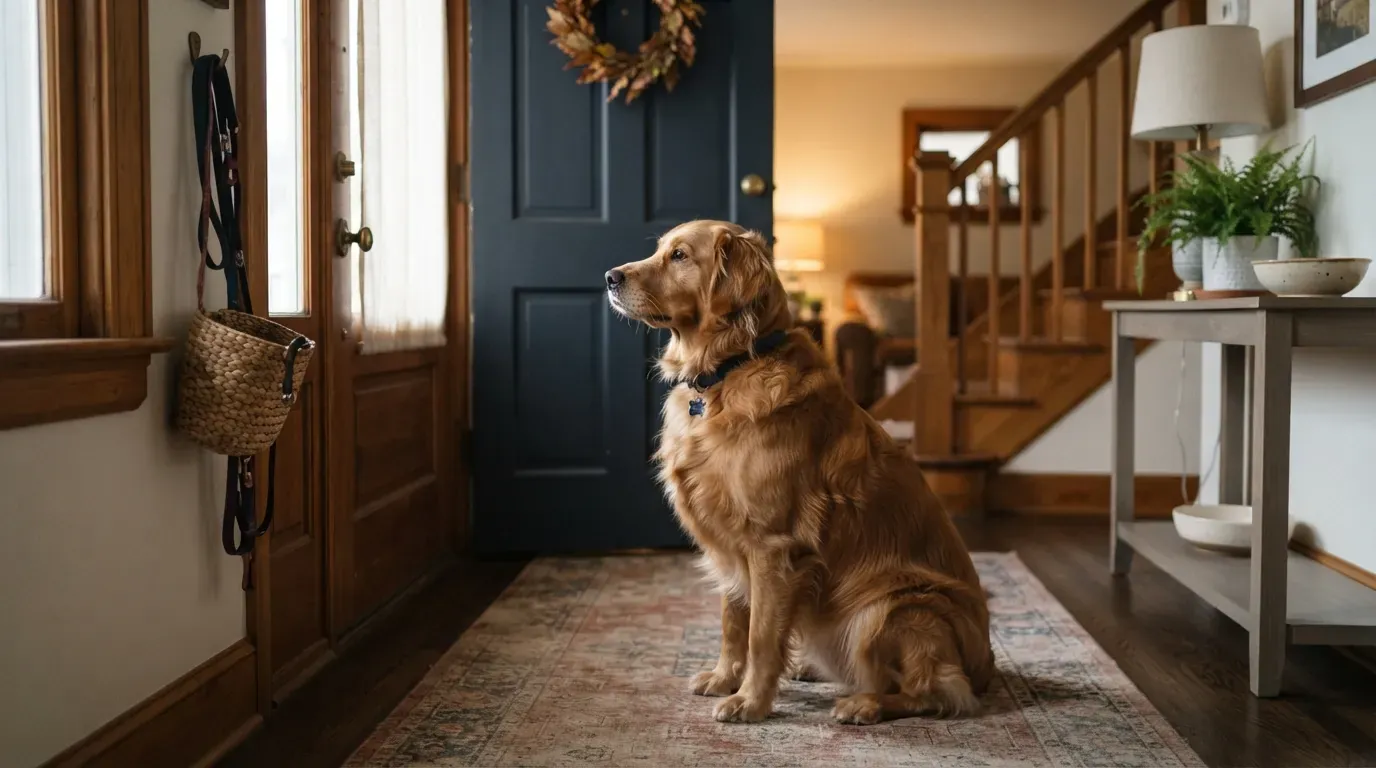 How to Stop Your Dog Jumping on People 14 Dog waiting at the front door — the real-doorbell drill in practice