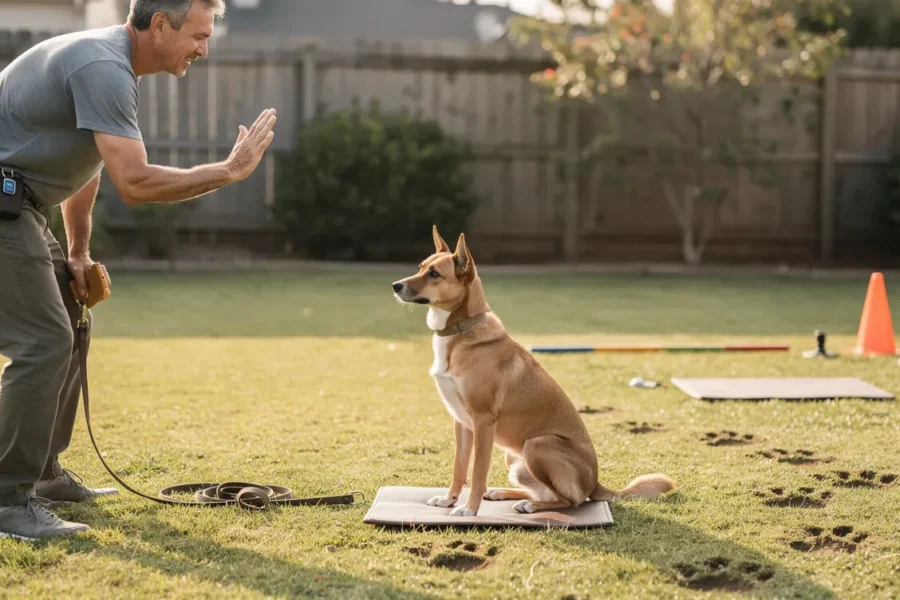 Dog holding a stay during training — how to teach a dog to stay with the 3-D method