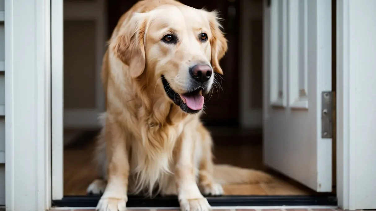 Dog waiting by the front door — dog separation anxiety signs