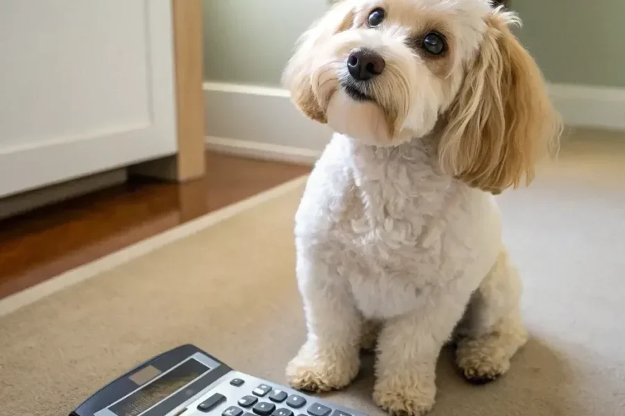 Dog with owner reviewing pet insurance costs — pet insurance vs savings account comparison